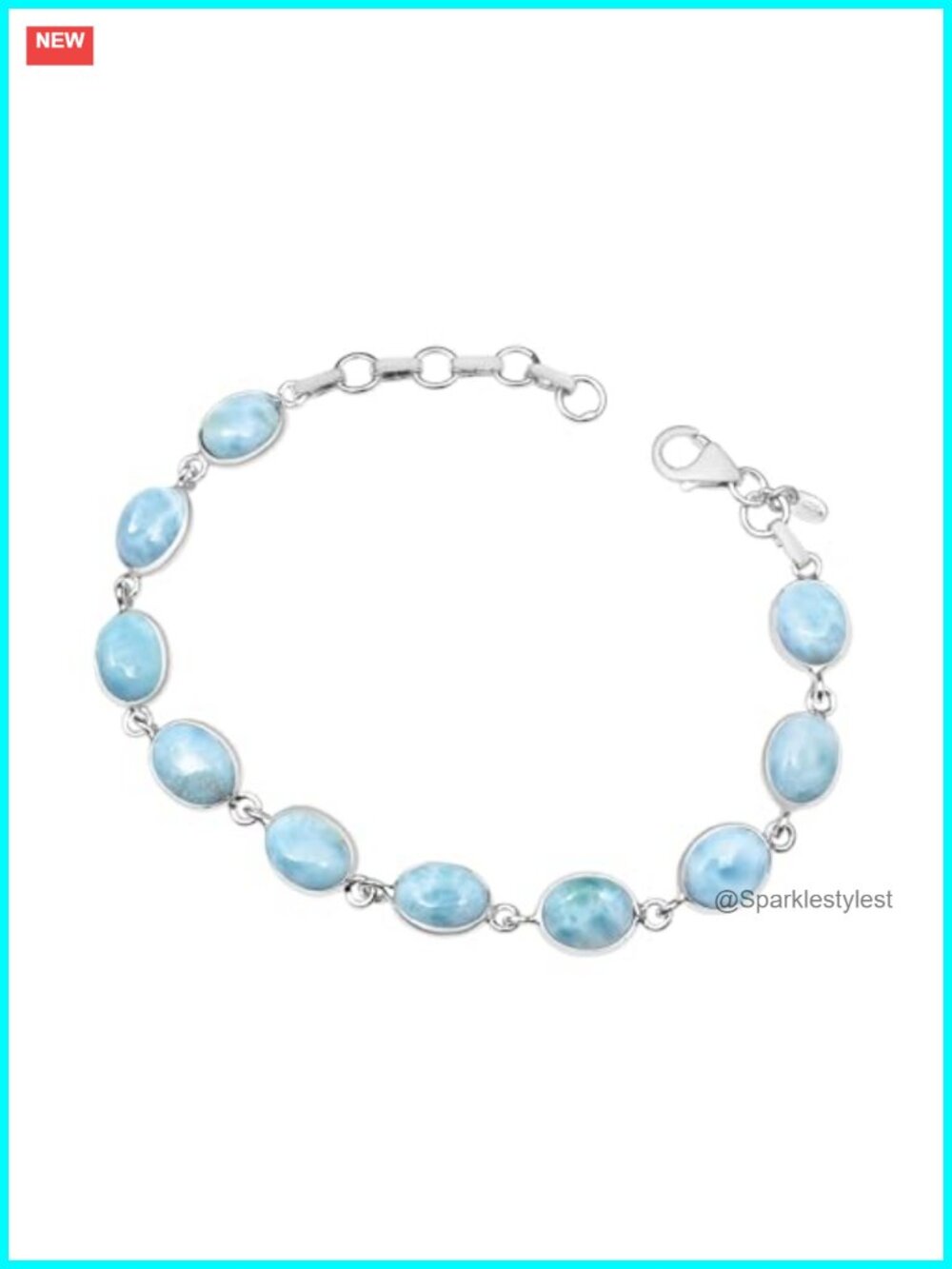 925 Sterling Silver Larimar Gemstone Link Tennis Bracelet for Unisex - 7 to 8
